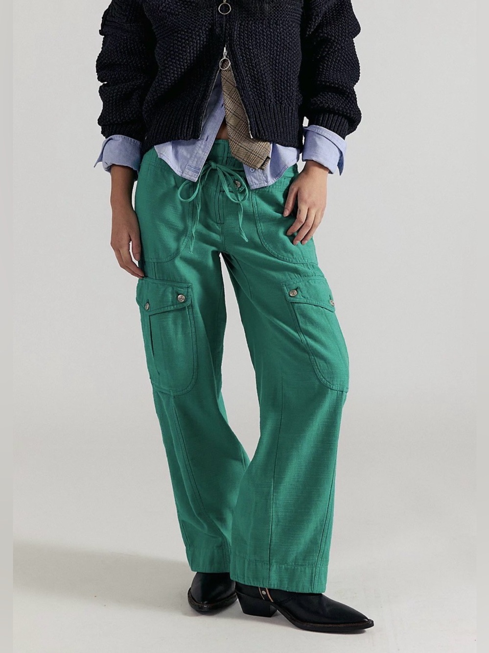 Women's Free People Green Park Avenue Cargo Pants Summer Cotton Size Medium